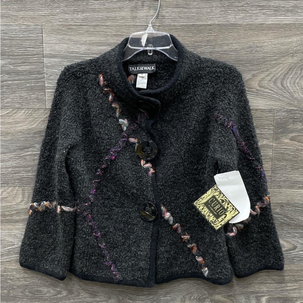 NWT Talk of the Walk Blk n Multi Colored Sweater w/Button Up Collar